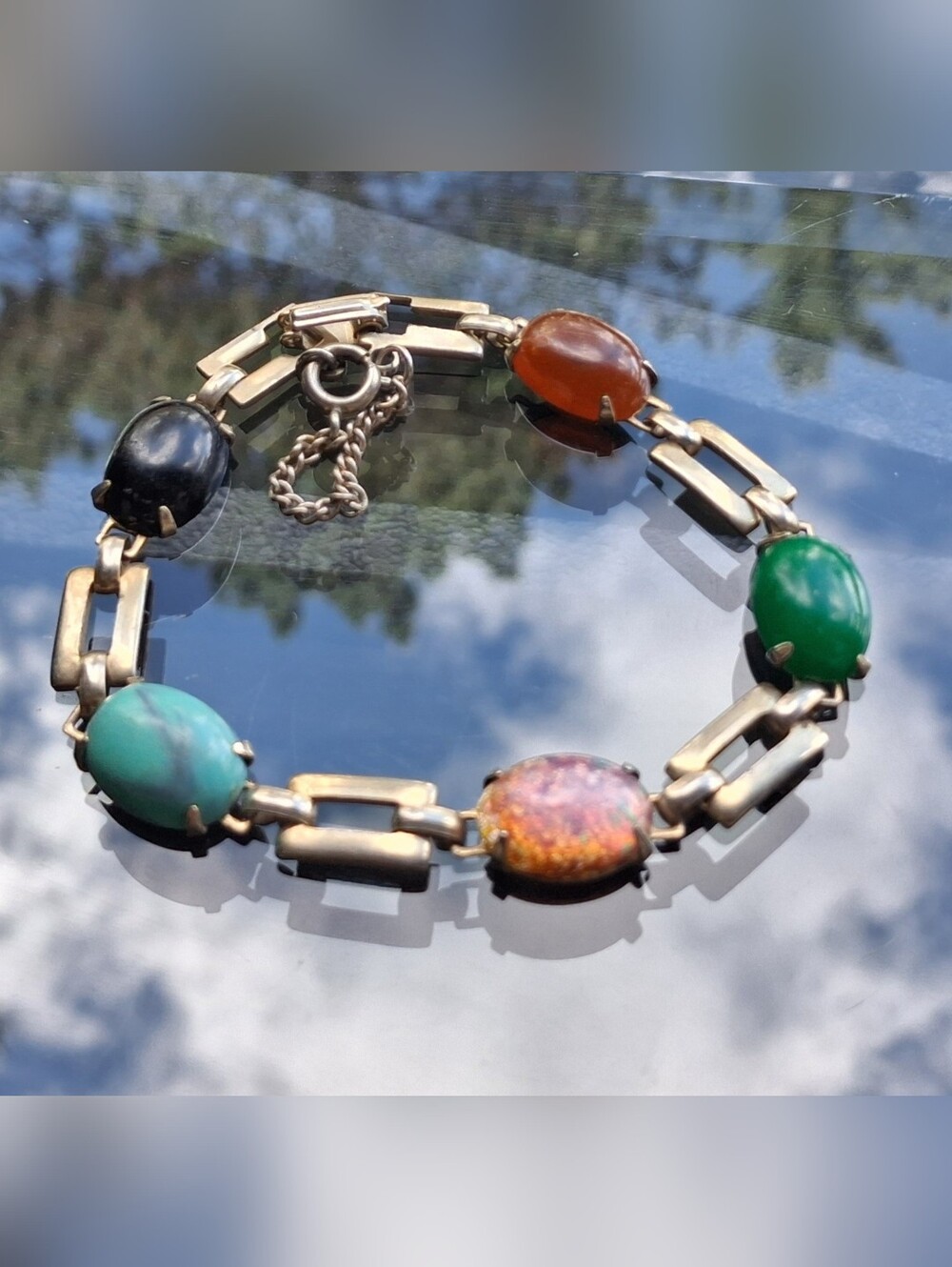 Vintage Multicolor Stone Link Bracelet - Picture 2 of 2
